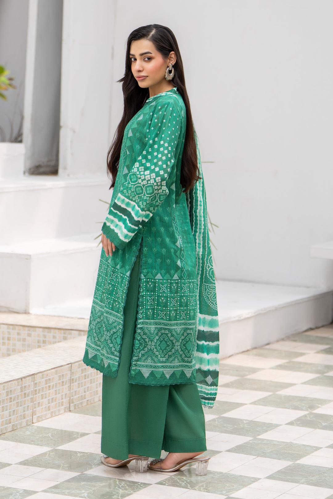 3 Pcs Unstitched Green Premium Lawn - SU25V31-S7 - JACQUARD CLOTHING