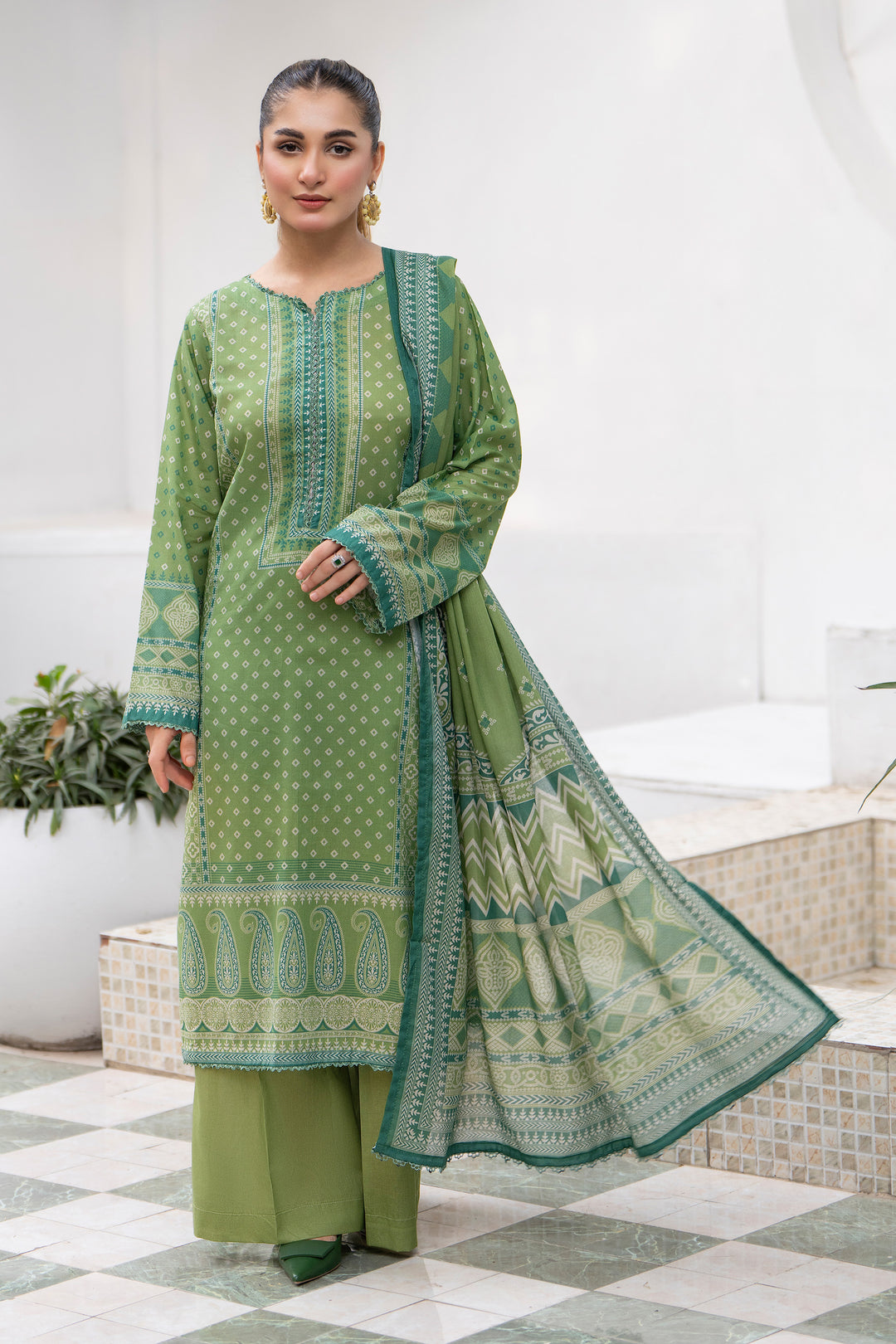 3 Pcs Unstitched Green Premium Lawn - SU25V31-S9 - JACQUARD CLOTHING