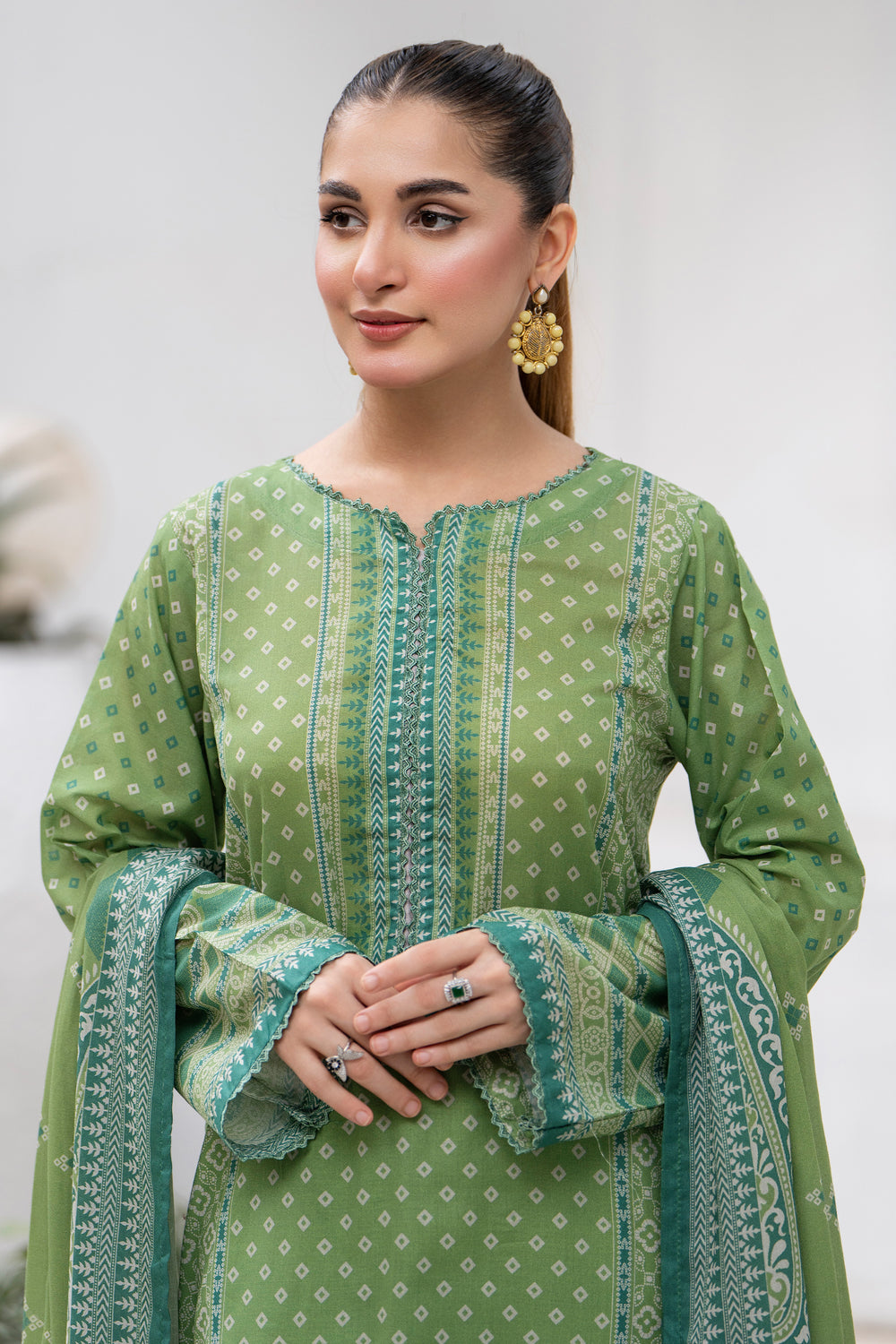 3 Pcs Unstitched Green Premium Lawn - SU25V31-S9 - JACQUARD CLOTHING