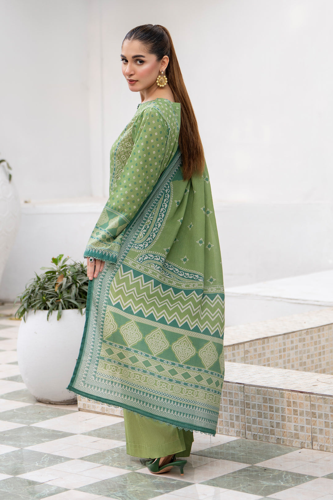 3 Pcs Unstitched Green Premium Lawn - SU25V31-S9 - JACQUARD CLOTHING