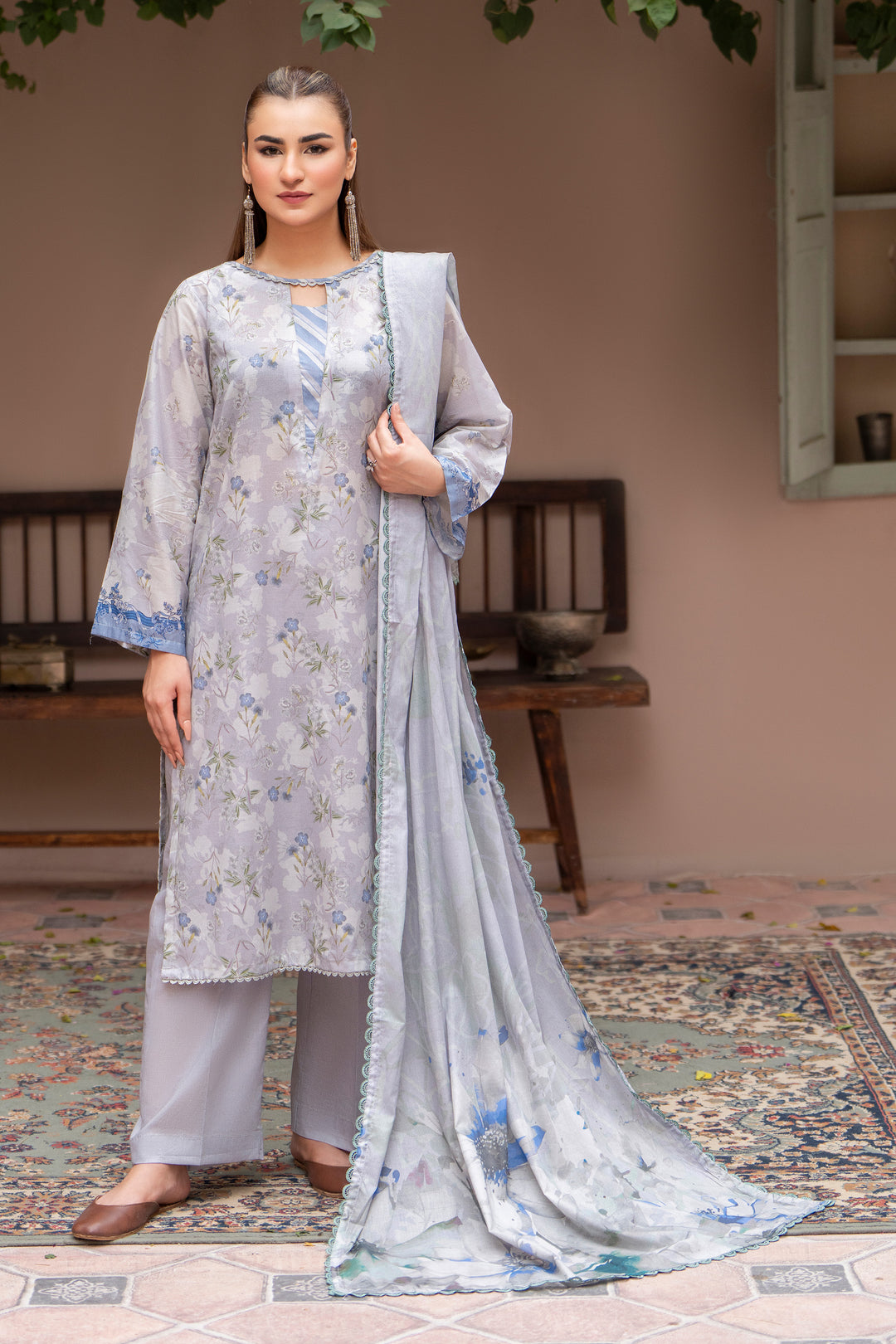 3 Pcs Unstitched Grey Lawn - SU25V25-S6 - JACQUARD CLOTHING