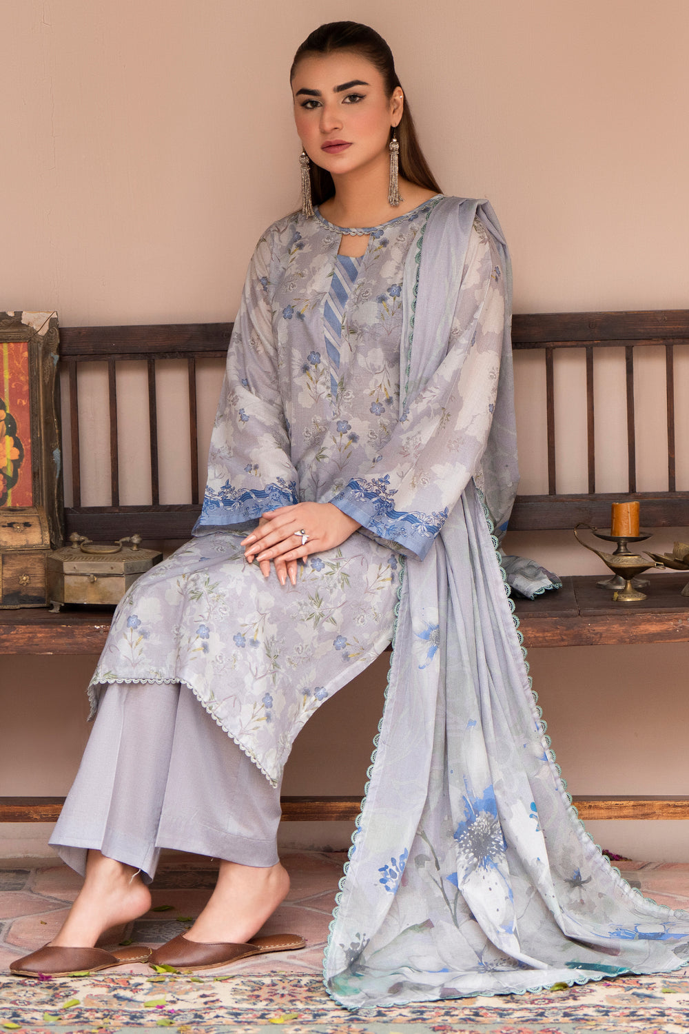 3 Pcs Unstitched Grey Lawn - SU25V25-S6 - JACQUARD CLOTHING