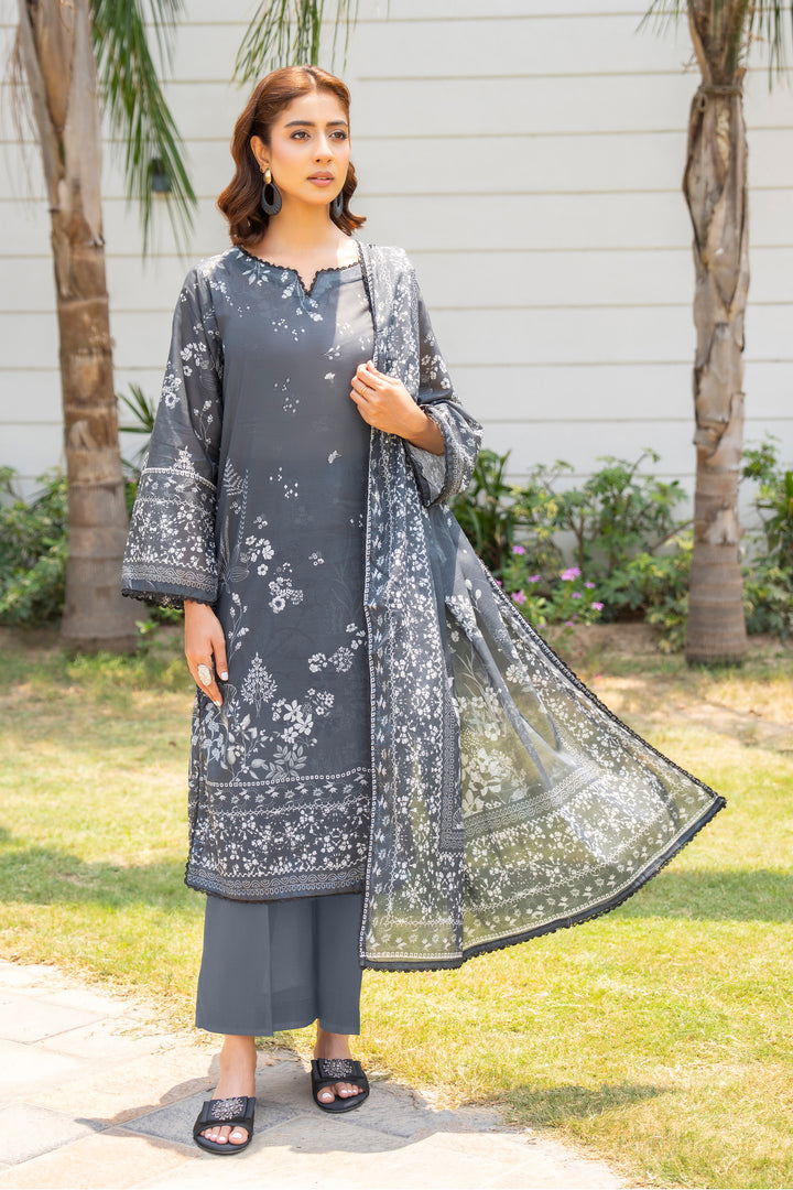 3 Pcs Unstitched Grey Lawn - SU25V18-S1 - JACQUARD CLOTHING