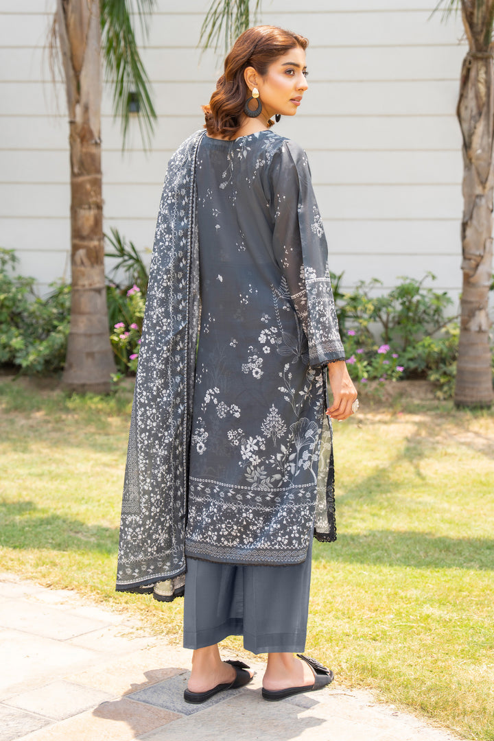 3 Pcs Unstitched Grey Lawn - SU25V18-S1 - JACQUARD CLOTHING