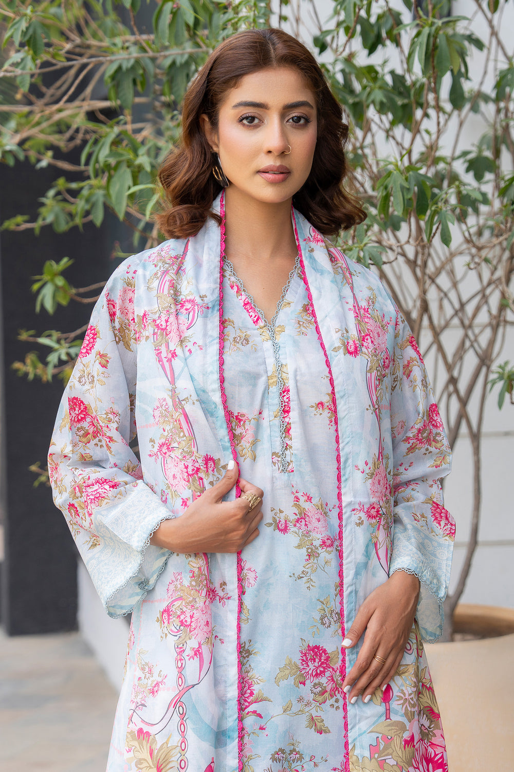 3 Pcs Unstitched Ice Blue Lawn - SU25V17-S1 - JACQUARD CLOTHING
