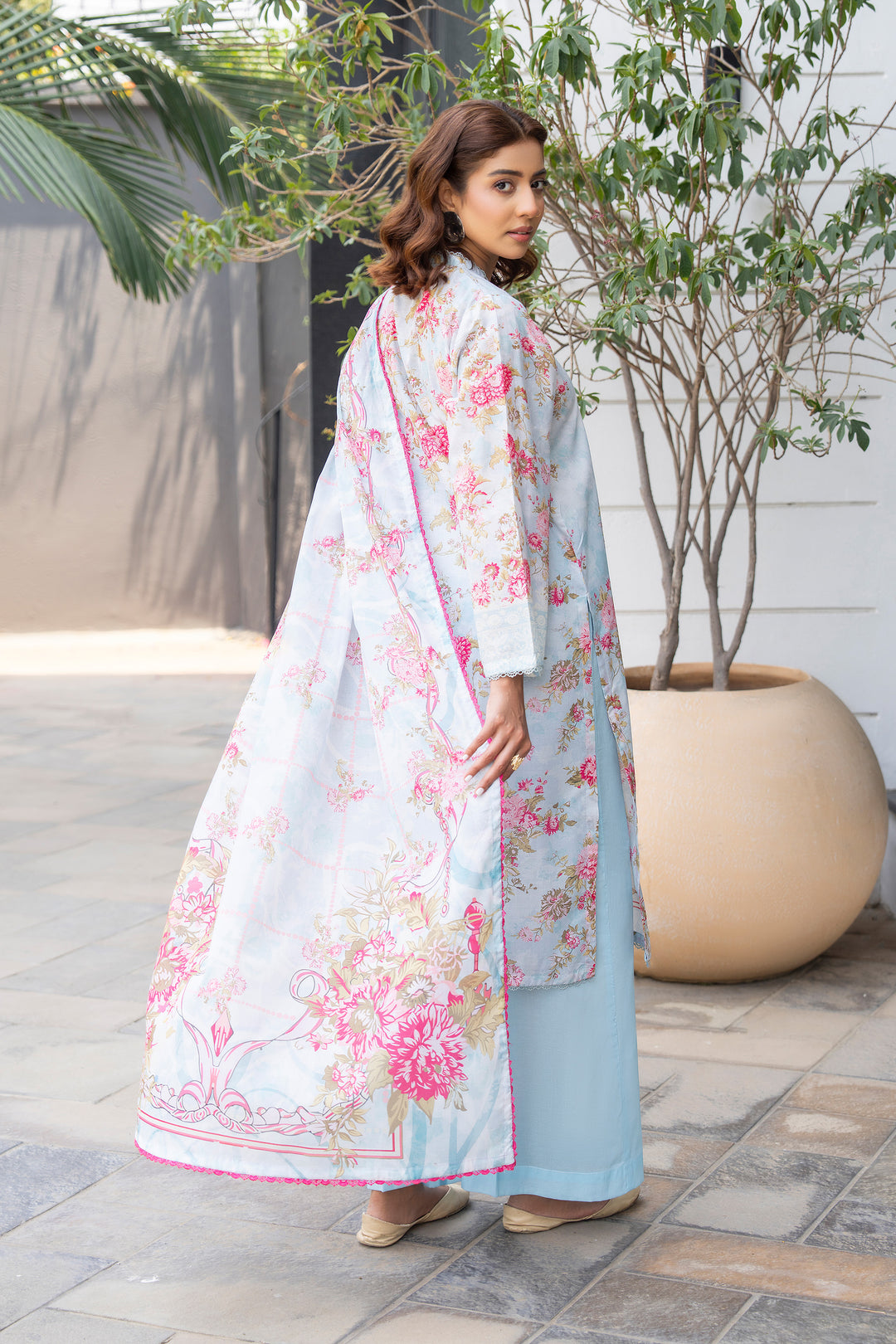 3 Pcs Unstitched Ice Blue Lawn - SU25V17-S1 - JACQUARD CLOTHING