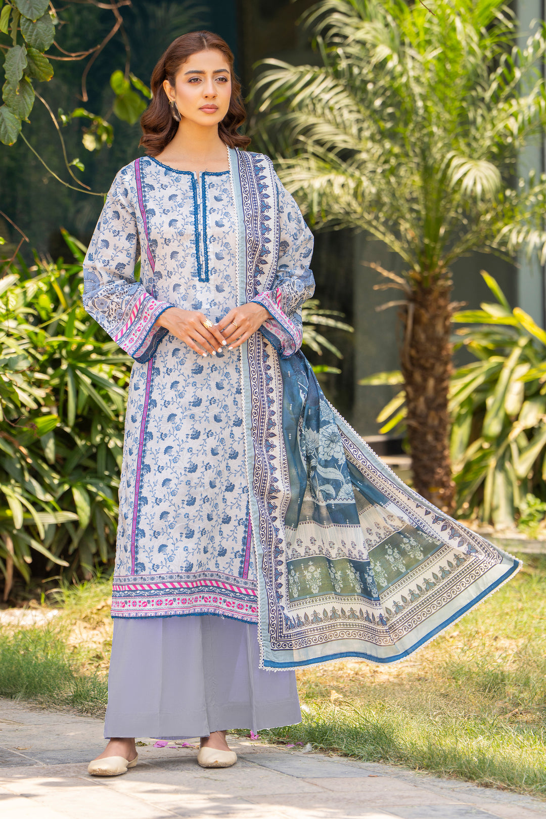 3 Pcs Unstitched Ice Blue Lawn - SU25V18-S10 - JACQUARD CLOTHING