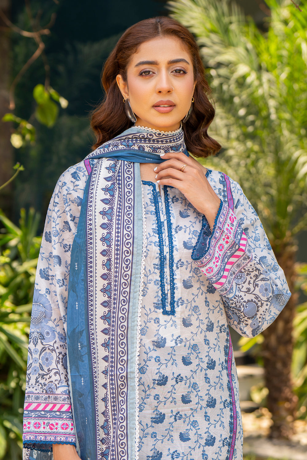 3 Pcs Unstitched Ice Blue Lawn - SU25V18-S10 - JACQUARD CLOTHING