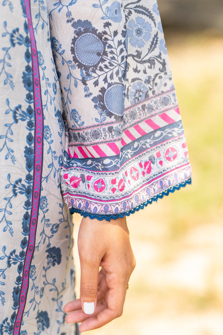3 Pcs Unstitched Ice Blue Lawn - SU25V18-S10 - JACQUARD CLOTHING