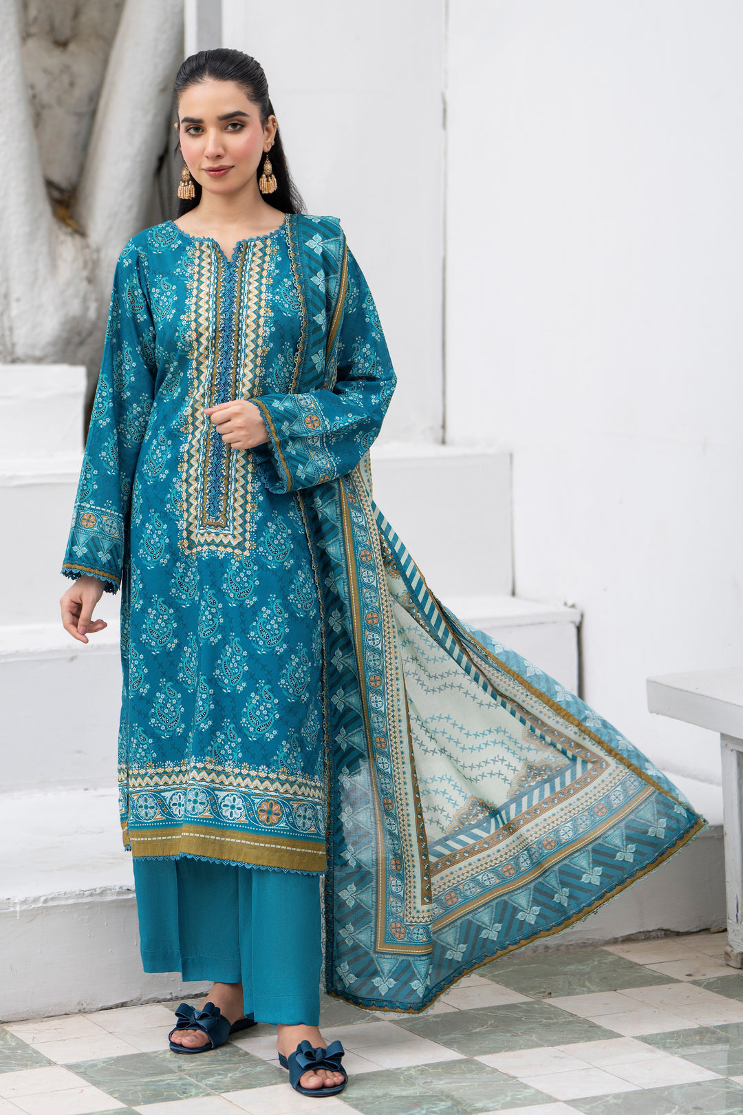 3 Pcs Unstitched Iris Blue Premium Lawn - SU25V32-S9 - JACQUARD CLOTHING