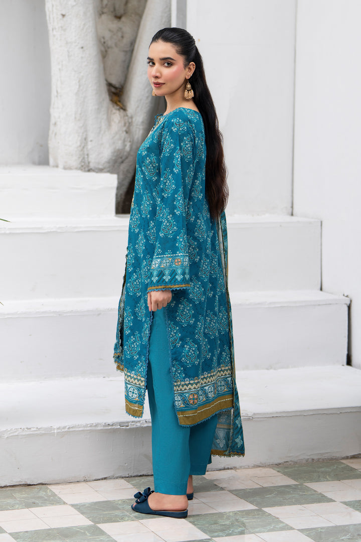 3 Pcs Unstitched Iris Blue Premium Lawn - SU25V32-S9 - JACQUARD CLOTHING