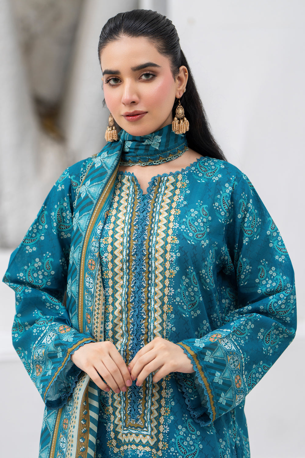 3 Pcs Unstitched Iris Blue Premium Lawn - SU25V32-S9 - JACQUARD CLOTHING