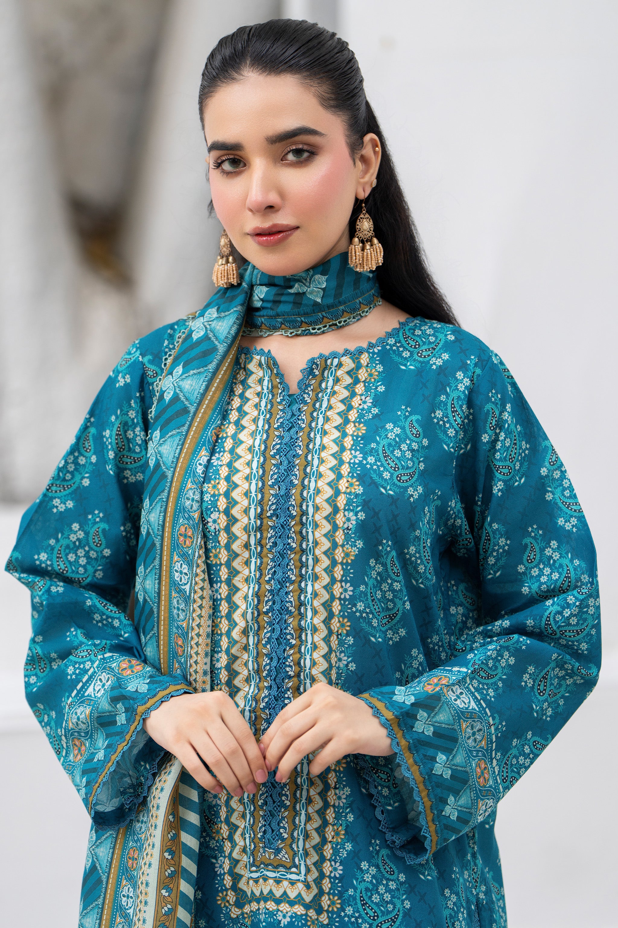 3 Pcs Unstitched Iris Blue Premium Lawn - SU25V32-S9 - JACQUARD CLOTHING