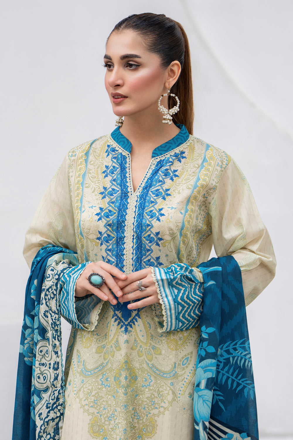 3 Pcs Unstitched Ivory Premium Lawn - SU25V31-S2 - JACQUARD CLOTHING