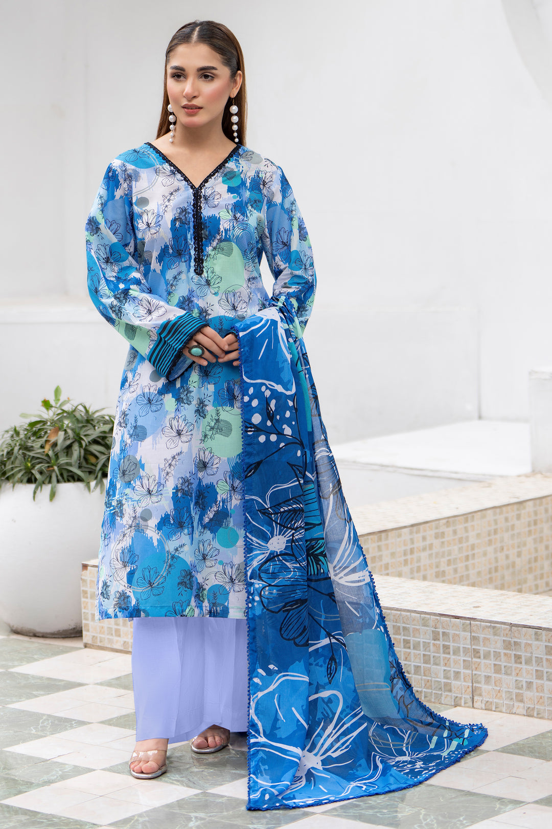 3 Pcs Unstitched Lavender Premium Lawn - SU25V32-S6 - JACQUARD CLOTHING