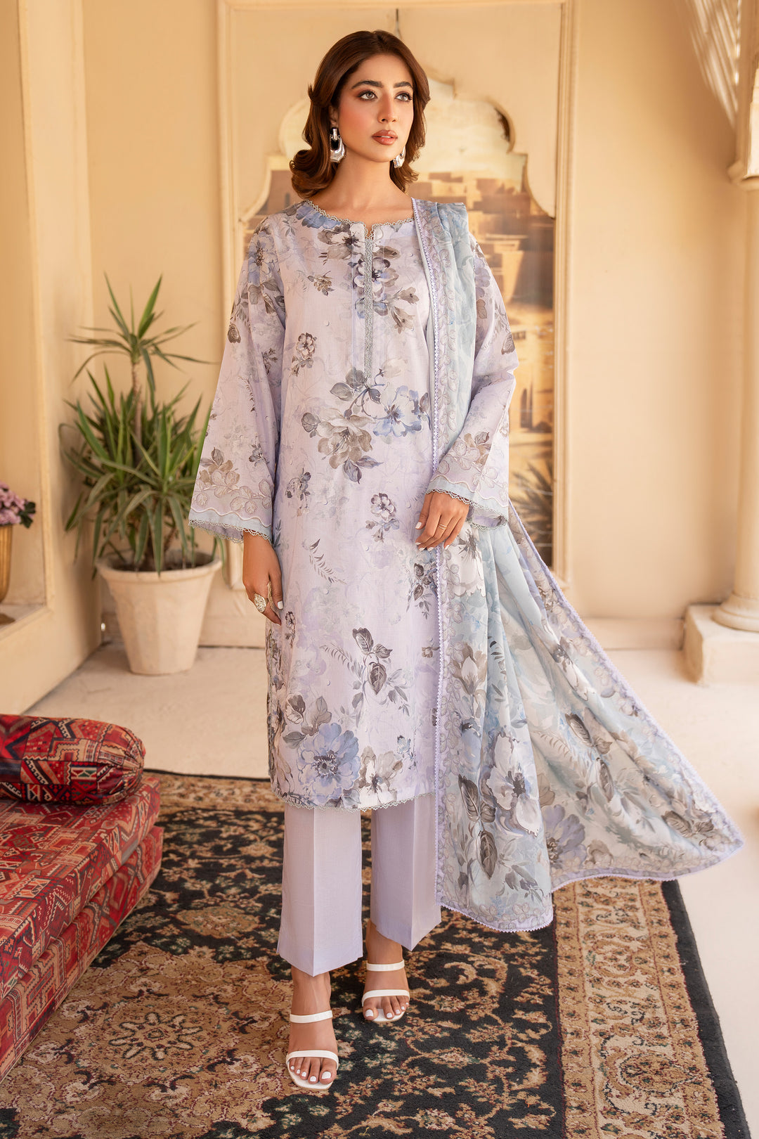 3 Pcs Unstitched Lilac Lawn - SU25V20-S6 - JACQUARD CLOTHING