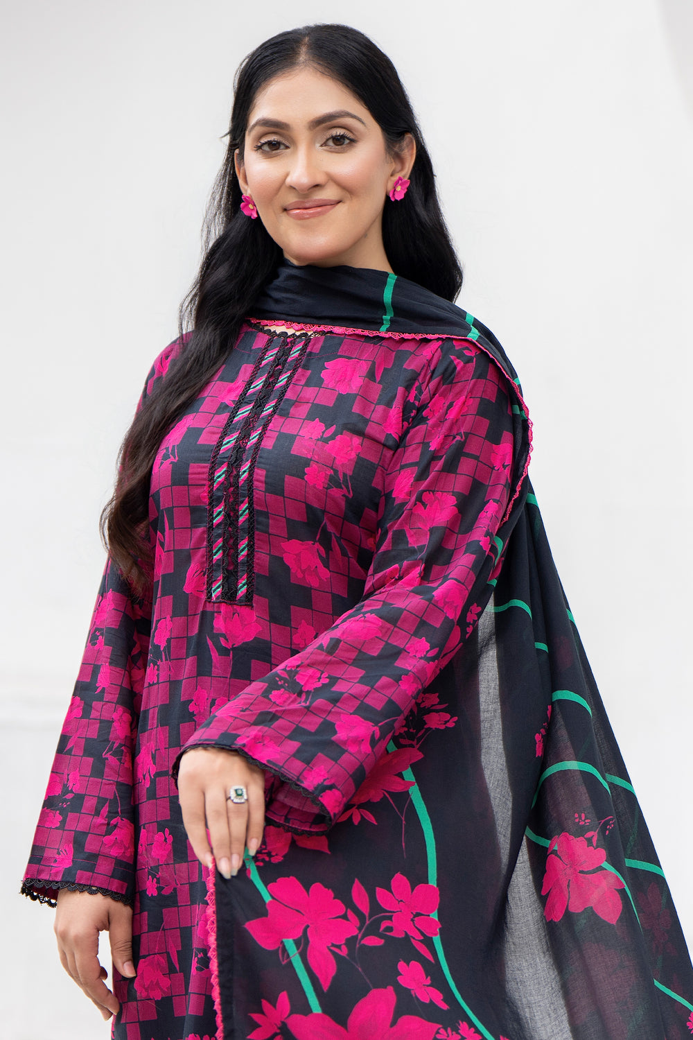 3 Pcs Unstitched Maroon Premium Lawn - SU25V33-S9 - JACQUARD CLOTHING