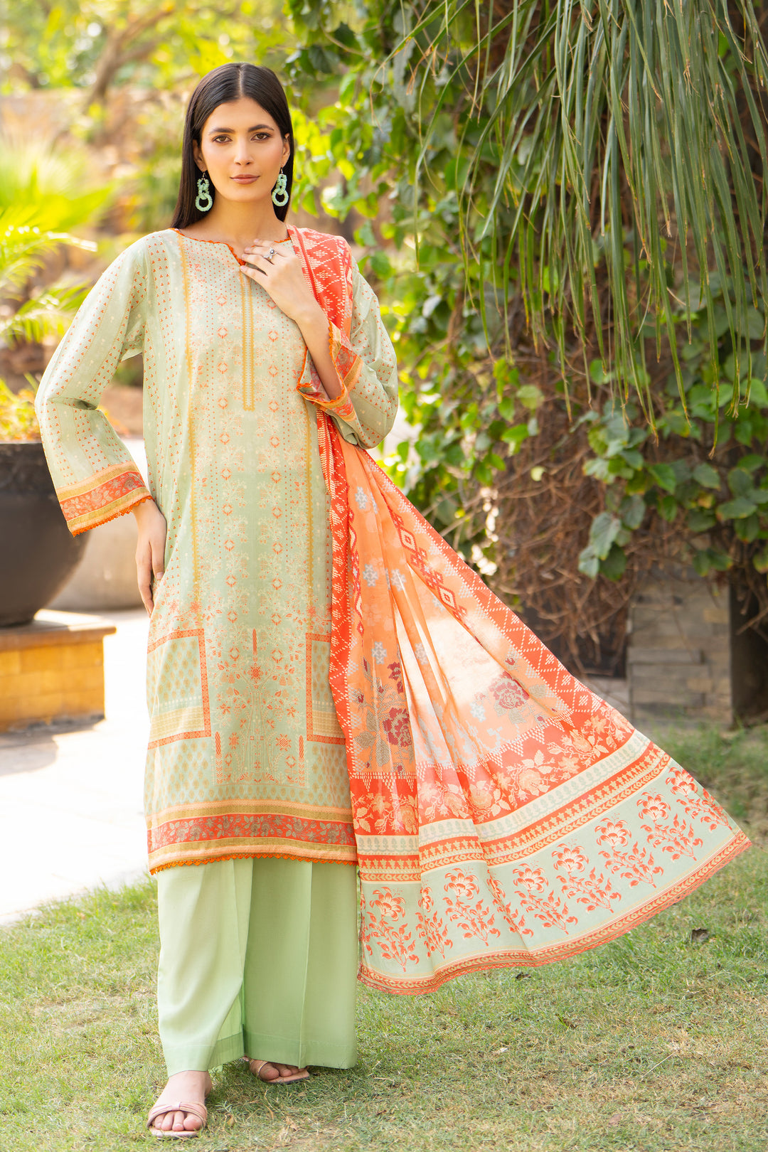3 Pcs Unstitched Mint Green Lawn - SU25V17-S6 - JACQUARD CLOTHING