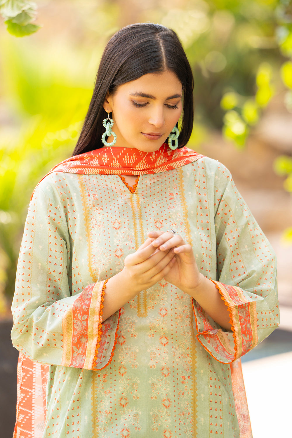 3 Pcs Unstitched Mint Green Lawn - SU25V17-S6 - JACQUARD CLOTHING