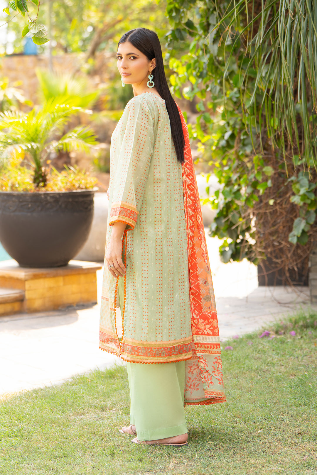 3 Pcs Unstitched Mint Green Lawn - SU25V17-S6 - JACQUARD CLOTHING