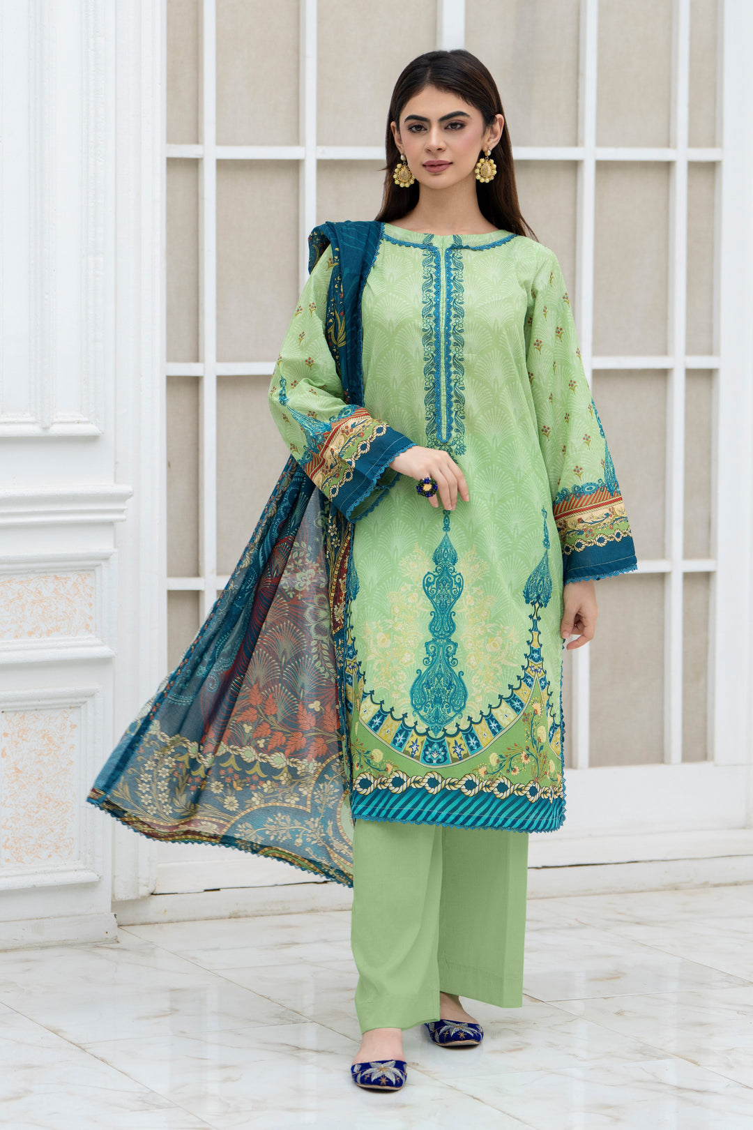 3 Pcs Unstitched Mint Green Lawn - SU25V28-S9 - JACQUARD CLOTHING