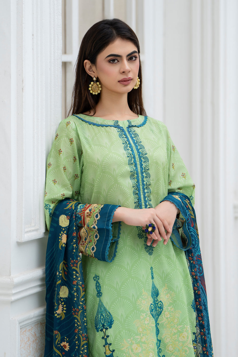 3 Pcs Unstitched Mint Green Lawn - SU25V28-S9 - JACQUARD CLOTHING