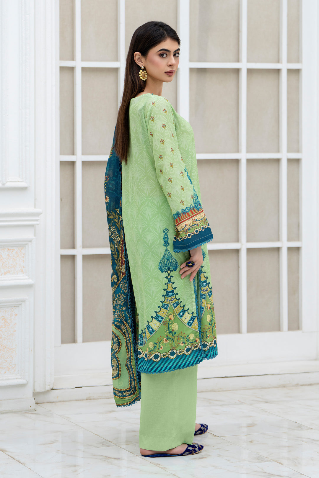 3 Pcs Unstitched Mint Green Lawn - SU25V28-S9 - JACQUARD CLOTHING