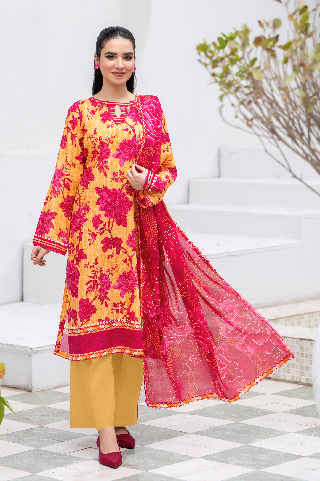 3 Pcs Unstitched Mustard Premium Lawn - SU25V31-S1 - JACQUARD CLOTHING