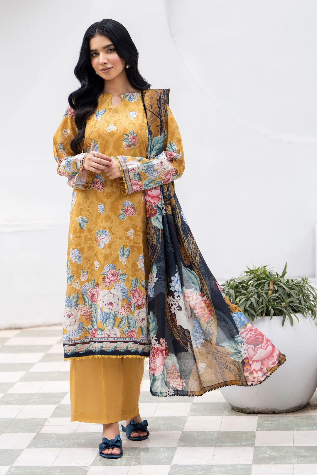 3 Pcs Unstitched Mustard Premium Lawn - SU25V32-S1 - JACQUARD CLOTHING