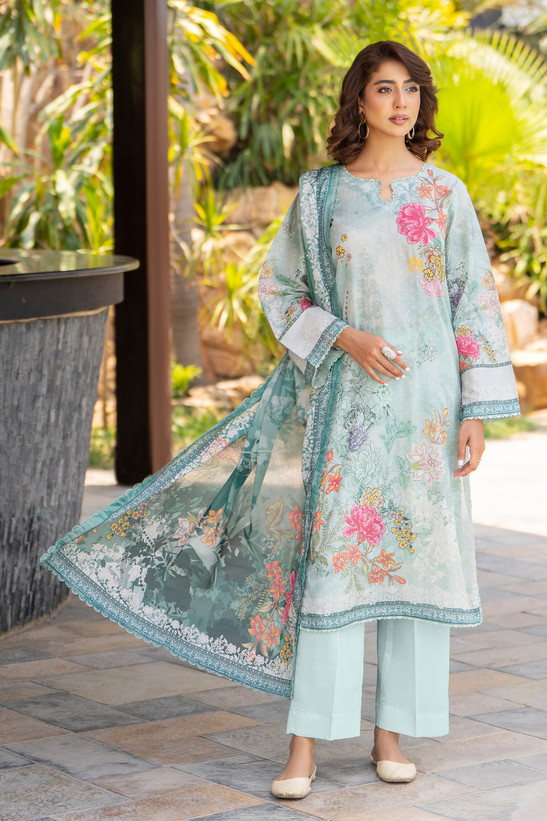 3 Pcs Unstitched Ocean Blue Lawn - SU25V16-S8 - JACQUARD CLOTHING