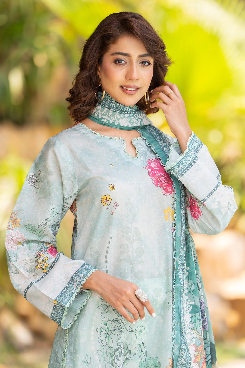 3 Pcs Unstitched Ocean Blue Lawn - SU25V16-S8 - JACQUARD CLOTHING