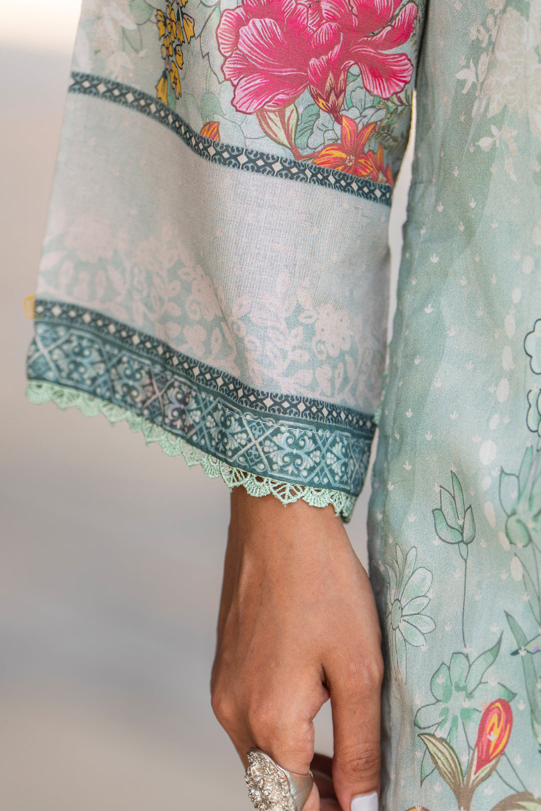 3 Pcs Unstitched Ocean Blue Lawn - SU25V16-S8 - JACQUARD CLOTHING