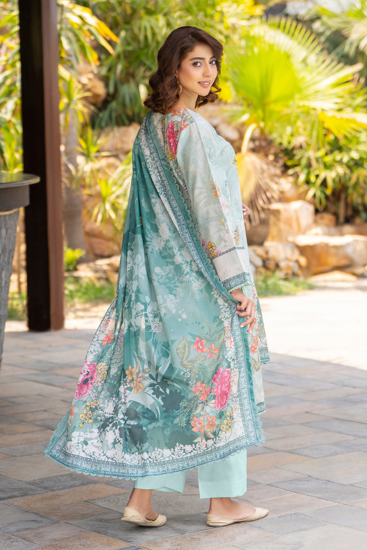 3 Pcs Unstitched Ocean Blue Lawn - SU25V16-S8 - JACQUARD CLOTHING