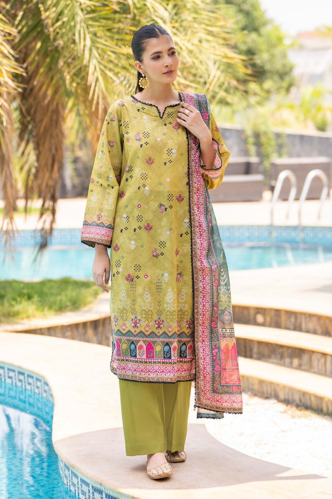 3 Pcs Unstitched Olive Lawn - SU25V16-S5 - JACQUARD CLOTHING