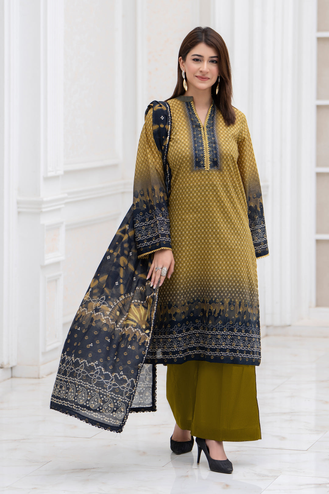 3 Pcs Unstitched Olive Lawn - SU25V28-S2 - JACQUARD CLOTHING