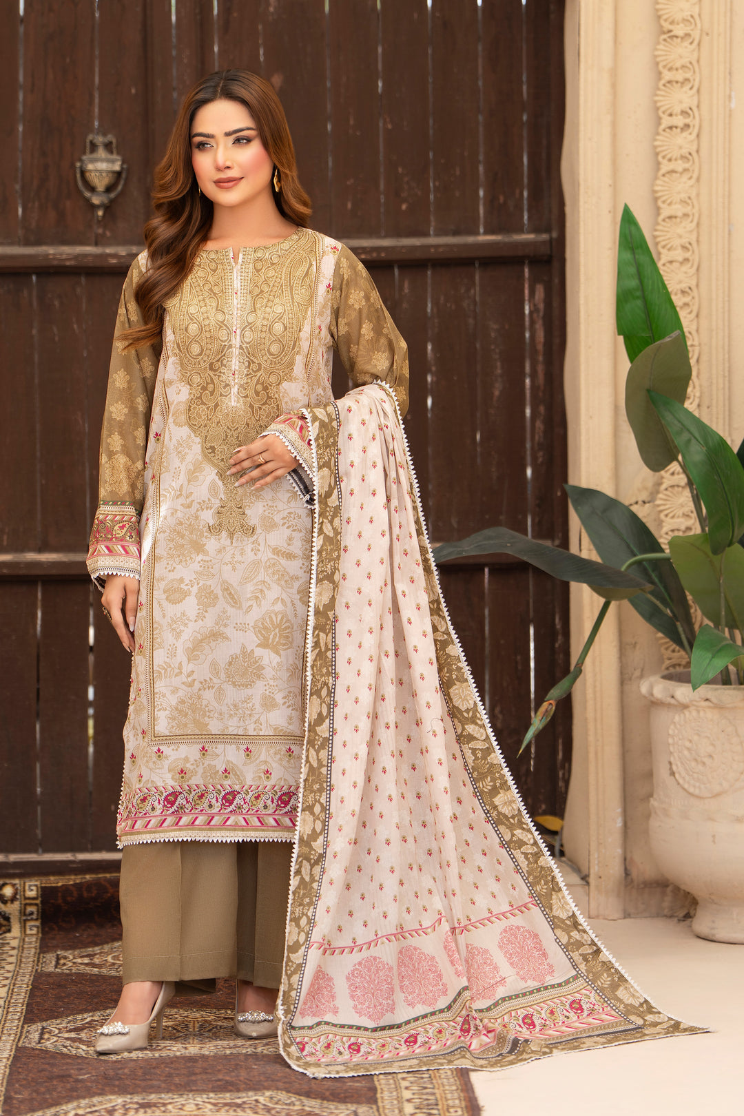 3 Pcs Unstitched Olive Lawn - SU25V20-S1 - JACQUARD CLOTHING