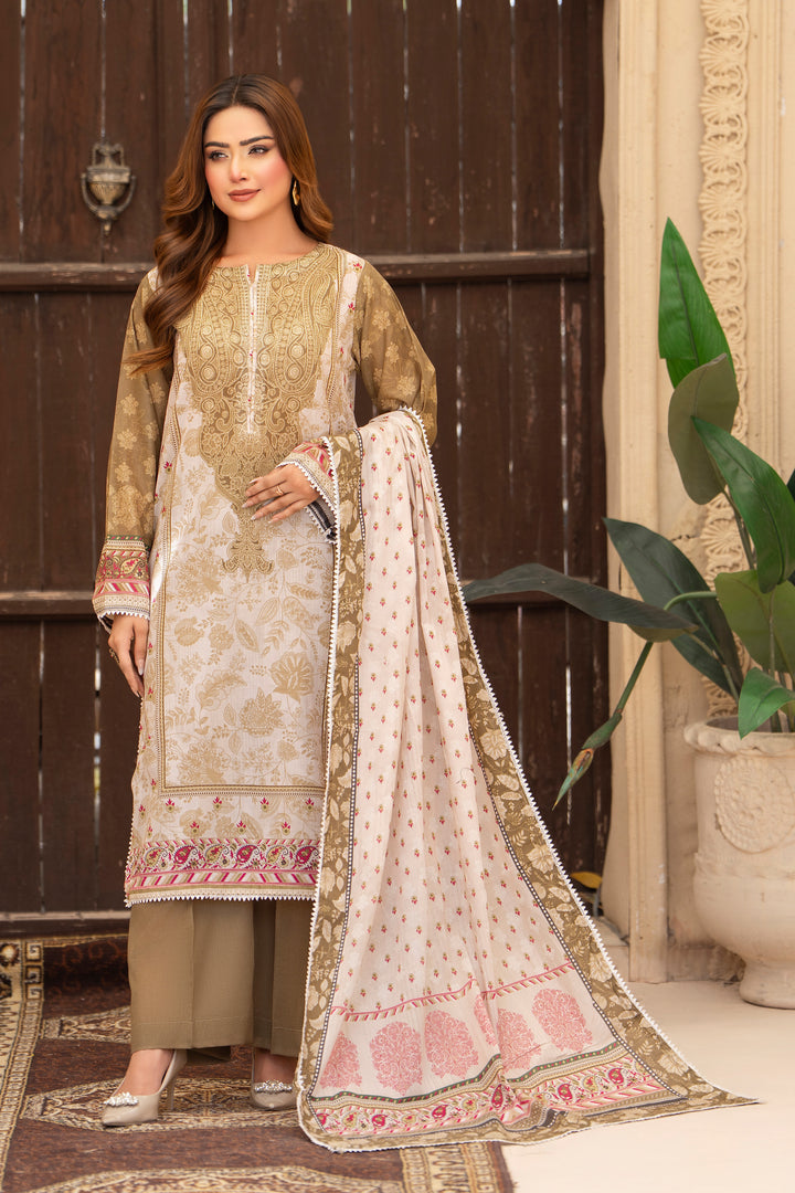 3 Pcs Unstitched Olive Lawn - SU25V20-S1 - JACQUARD CLOTHING