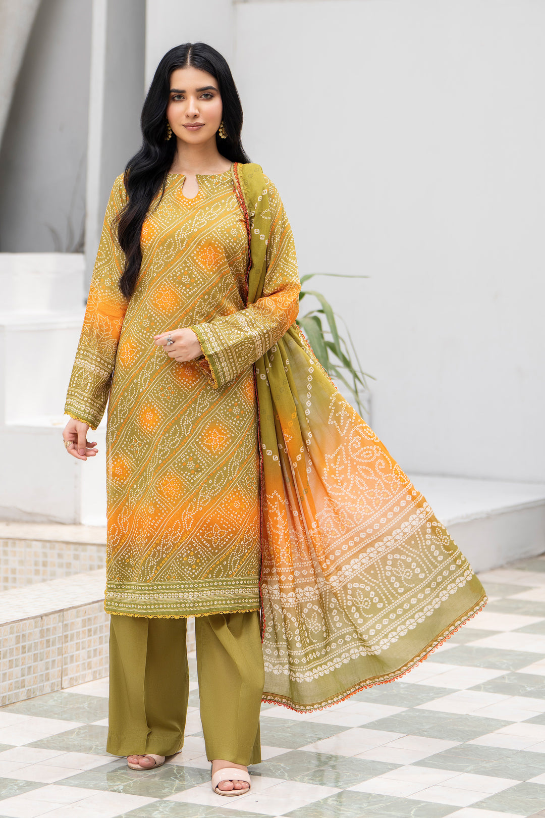 3 Pcs Unstitched Olive Premium Lawn - SU25V31-S5 - JACQUARD CLOTHING