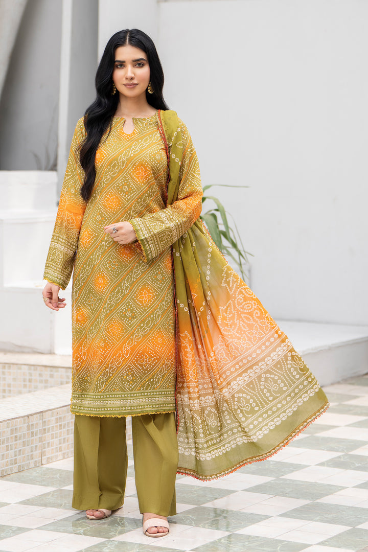 3 Pcs Unstitched Olive Premium Lawn - SU25V31-S5 - JACQUARD CLOTHING