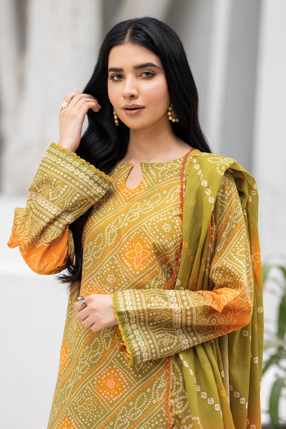 3 Pcs Unstitched Olive Premium Lawn - SU25V31-S5 - JACQUARD CLOTHING
