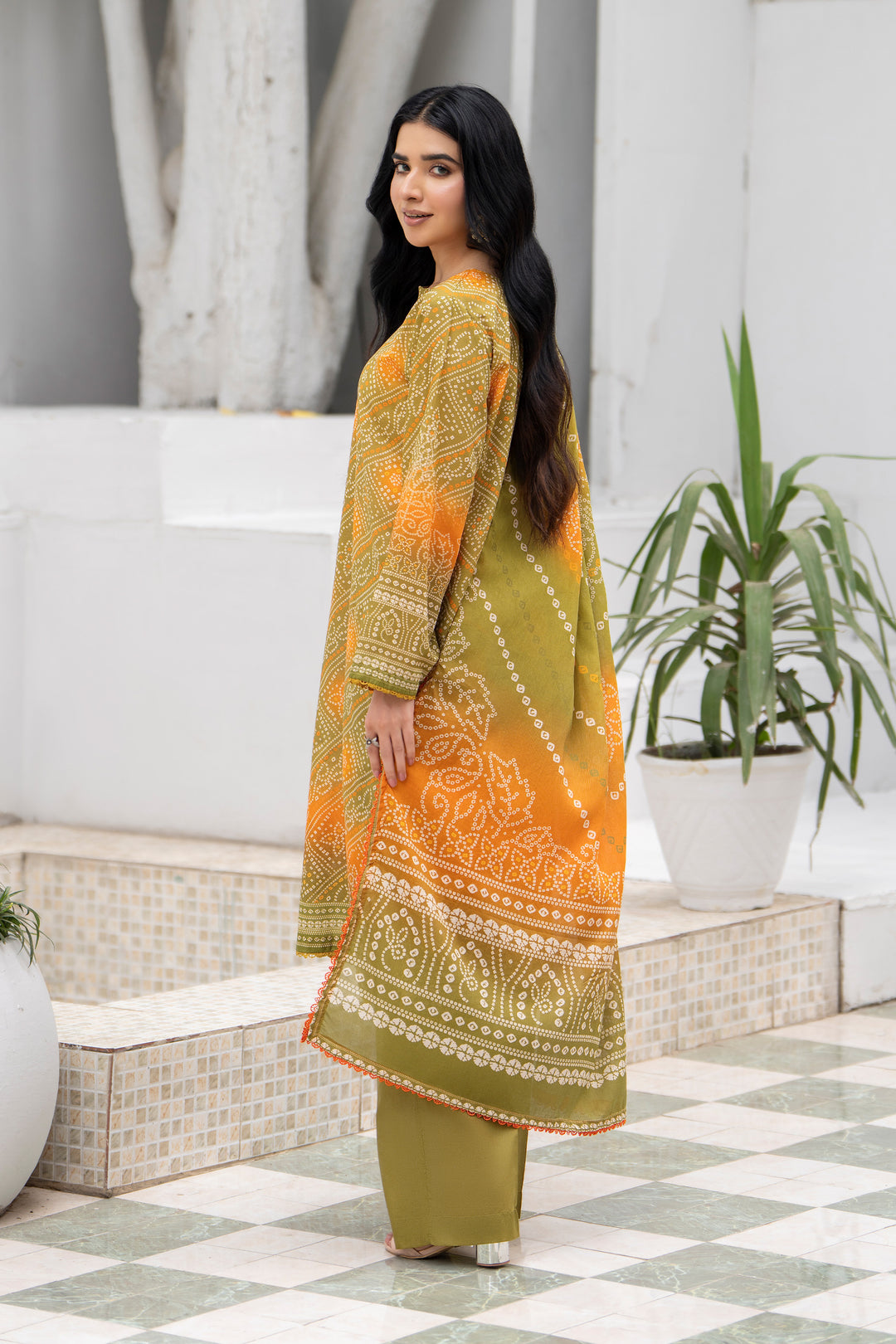 3 Pcs Unstitched Olive Premium Lawn - SU25V31-S5 - JACQUARD CLOTHING