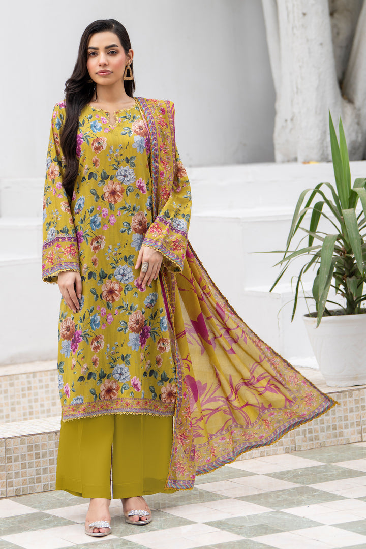 3 Pcs Unstitched Olive Premium Lawn - SU25V33-S6 - JACQUARD CLOTHING