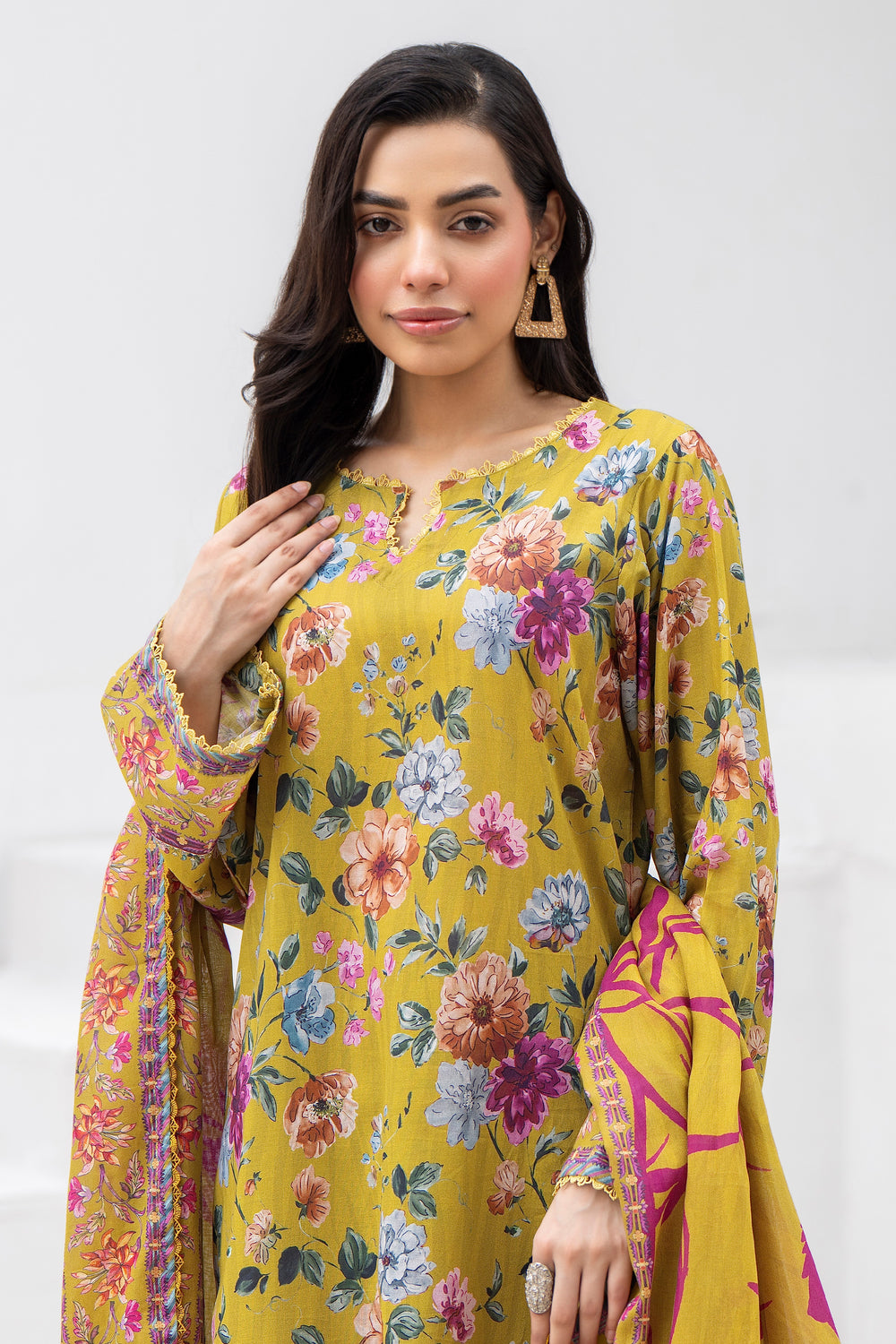 3 Pcs Unstitched Olive Premium Lawn - SU25V33-S6 - JACQUARD CLOTHING