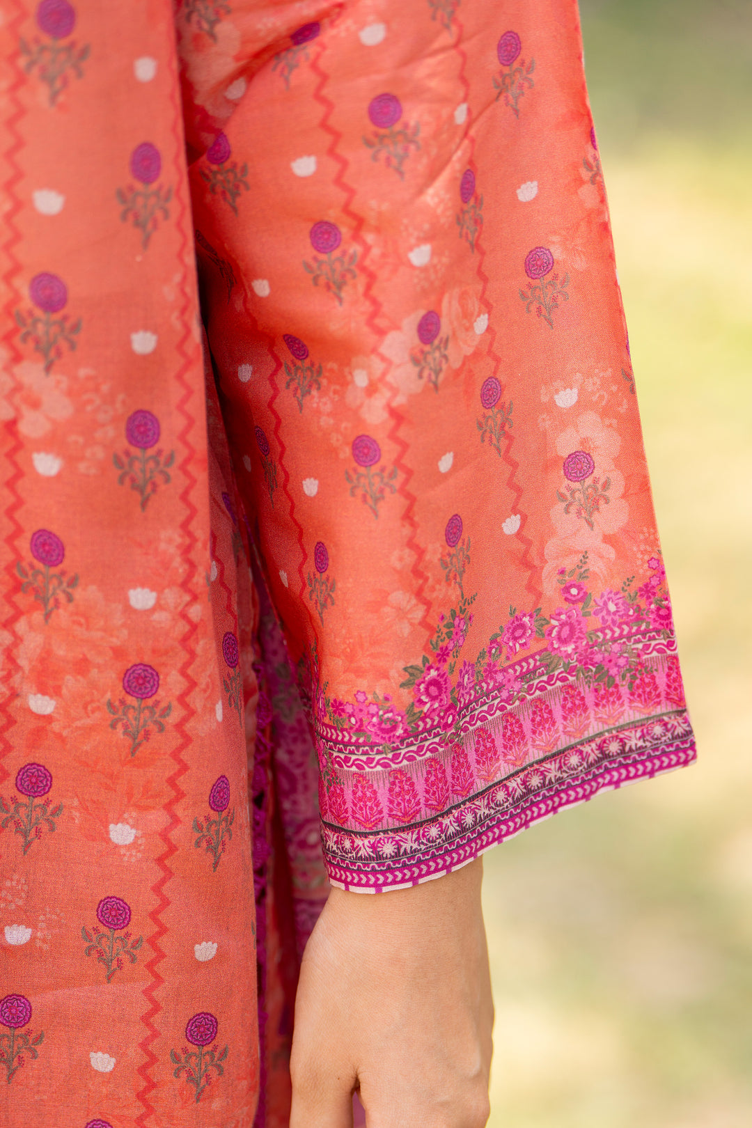 3 Pcs Unstitched Orange Lawn -SU25V17-S4 - JACQUARD CLOTHING