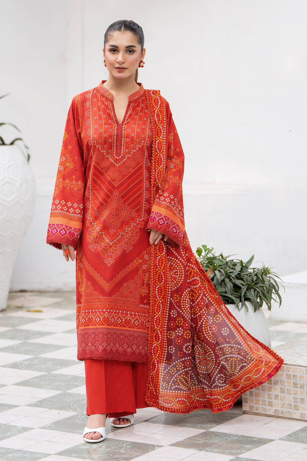 3 Pcs Unstitched Orange Premium Lawn - SU25V32-S5 - JACQUARD CLOTHING