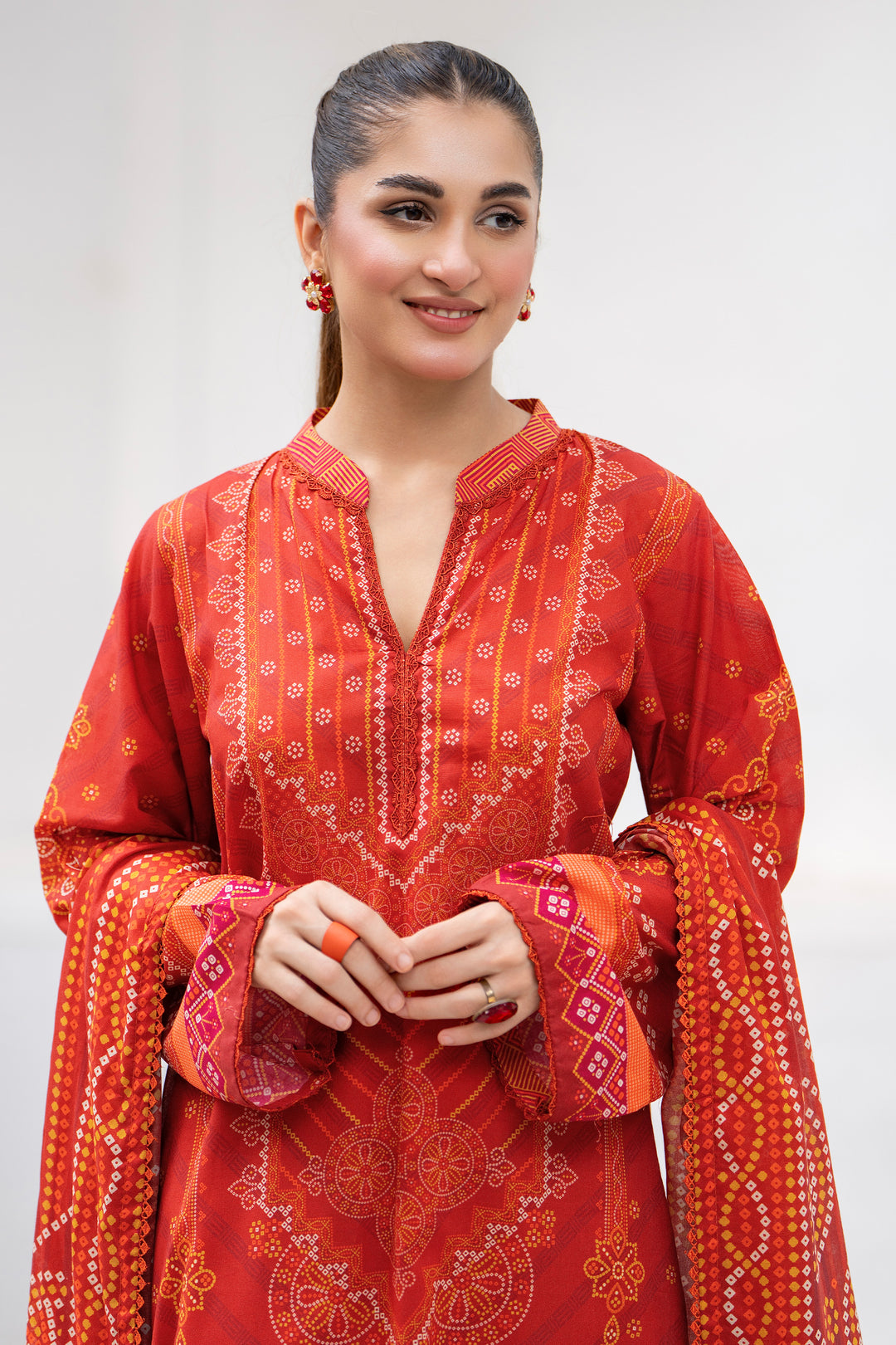 3 Pcs Unstitched Orange Premium Lawn - SU25V32-S5 - JACQUARD CLOTHING