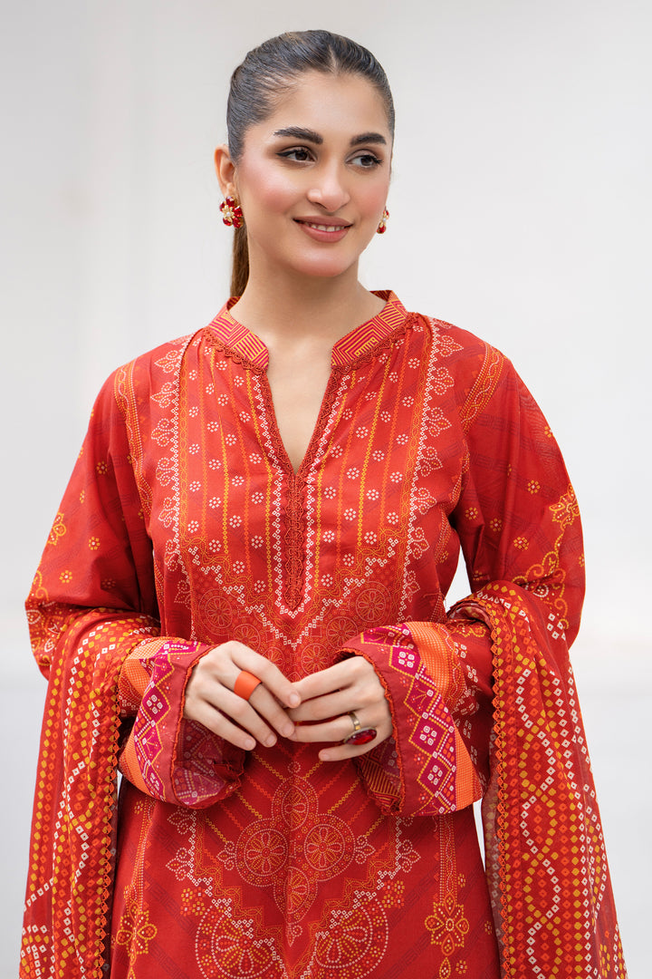 3 Pcs Unstitched Orange Premium Lawn - SU25V32-S5 - JACQUARD CLOTHING