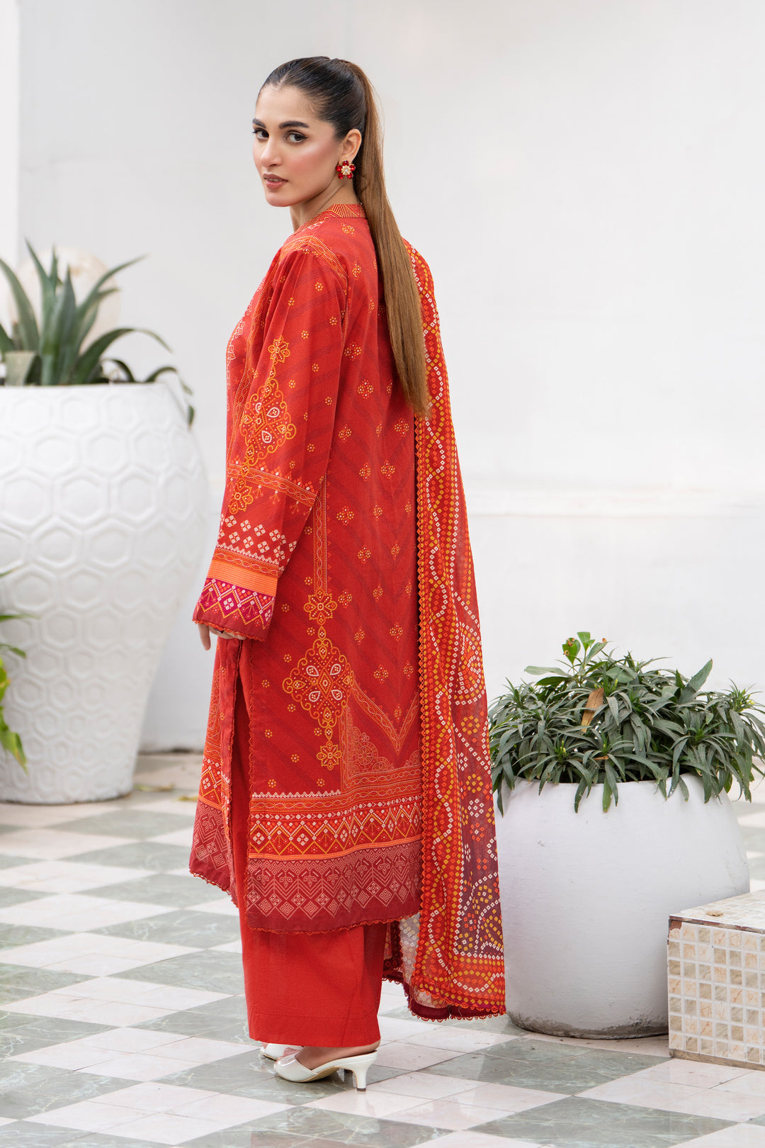 3 Pcs Unstitched Orange Premium Lawn - SU25V32-S5 - JACQUARD CLOTHING
