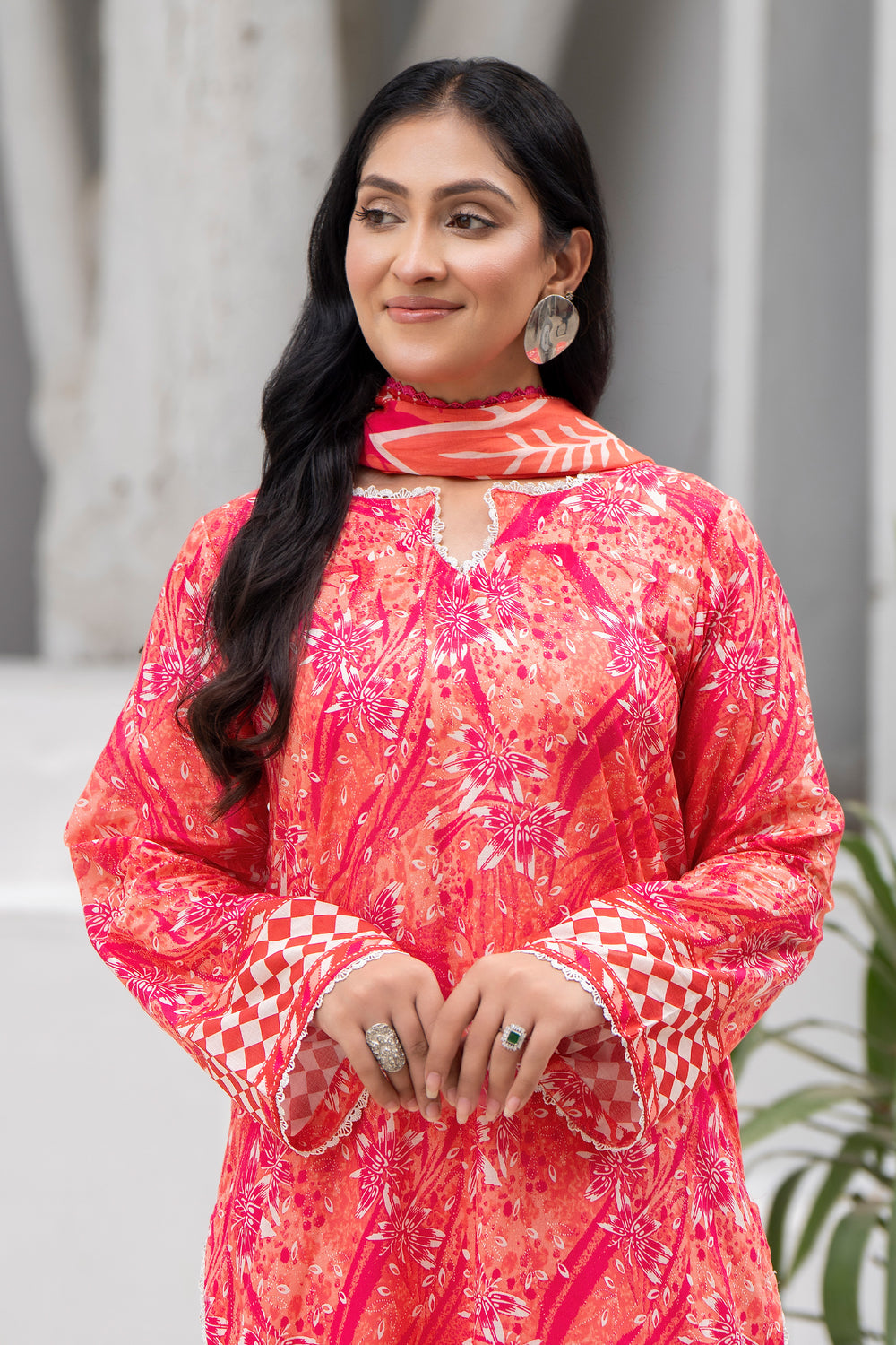 3 Pcs Unstitched Orange Premium Lawn - SU25V33-S8 - JACQUARD CLOTHING