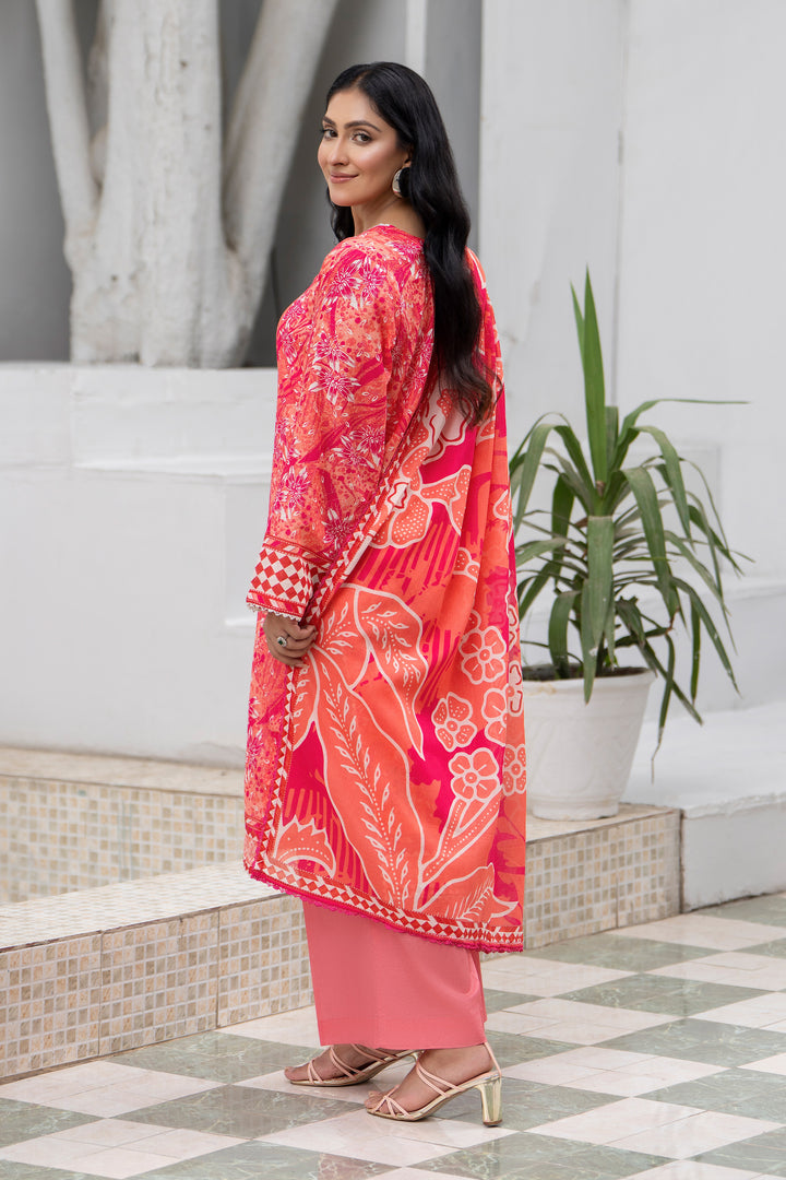 3 Pcs Unstitched Orange Premium Lawn - SU25V33-S8 - JACQUARD CLOTHING